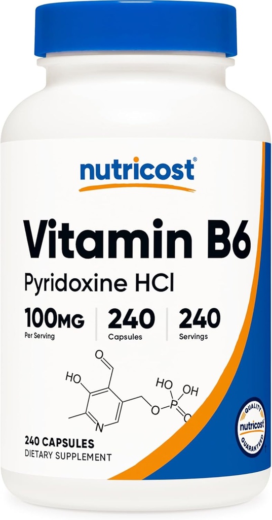 Nutricost vitamin B6 (Pyridoxin HCl) 100 mg, 240 kapsler