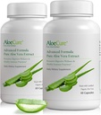 AloeCure 有机Aloe Vera Capsules, 160,000mg 内Aloe 叶平价每服务,支持Gut,消化,和免疫健康,帮助保持平衡胃酸,Aloin Free, 60 Caps x 2Btl