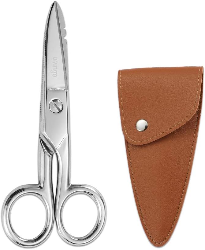 LIVINGO 5-1 / 5 Inch Heavy Duty Scissor, Profesional Forged Stainless Steel Spears dengan Notches untuk Stripping industri, Cutting Telecom Cable, Wire