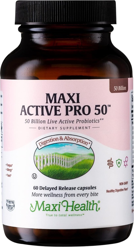 Maxi Health Probiotic Plus Ultimate Prebiotic Advanced Live Probiotics Formula - 50 Miljard Live Active Probiotic - 15 Strains - Ultra Protection - Active Pro-50-60 Tellen