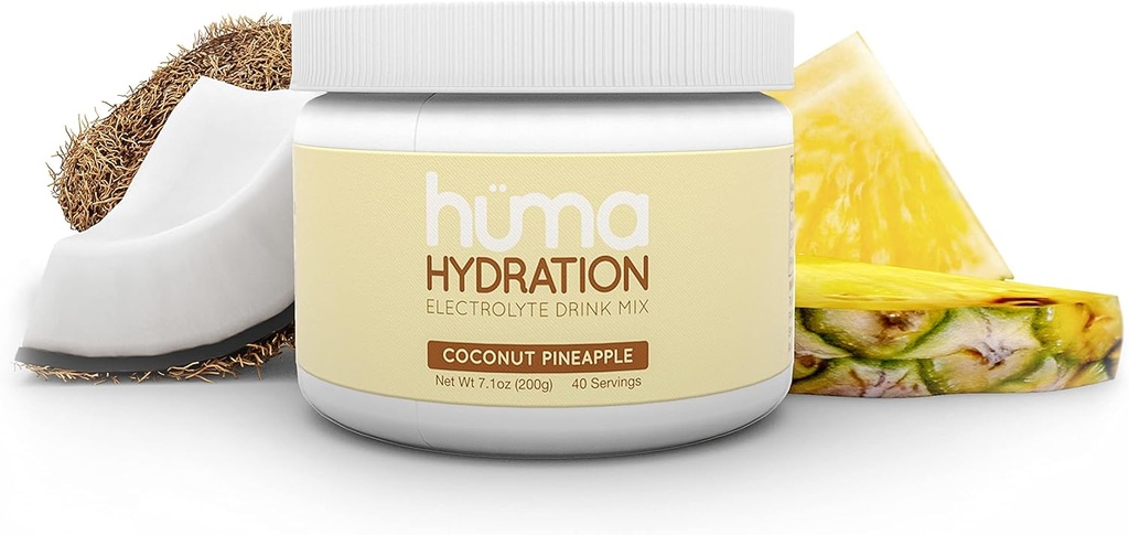 HUMA CHIA Hydration Drink Mix, Kokoso Pineapple, 40 Tarnavimo žar - Low Calorie, High Electrolyte Mills - 100% Natural, 1g Sugar, 10 Cal
