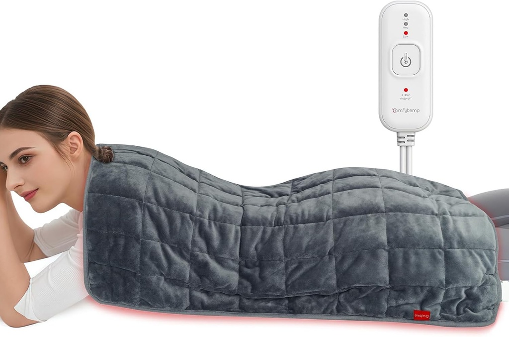 Comfytemp Weighted Heating Pad 17"×33" for Back & Cramps, Extra Large Electric Heat Pad, Birthday Days Gifts for Mom Women Men Dad, Full Body Heated Pad, Deeper Muscle & Pain Relief