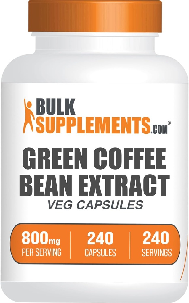 BulkSupplements.com Green Coffee Bean Extract Capsules - Green Coffee Bean Supplements, Green Coffee Bean kapsulak - Green Coffee Bean 8000mg, Vegan - 1 kapsula zerbitzatu bakoitzeko, 240 Veg kapsulak