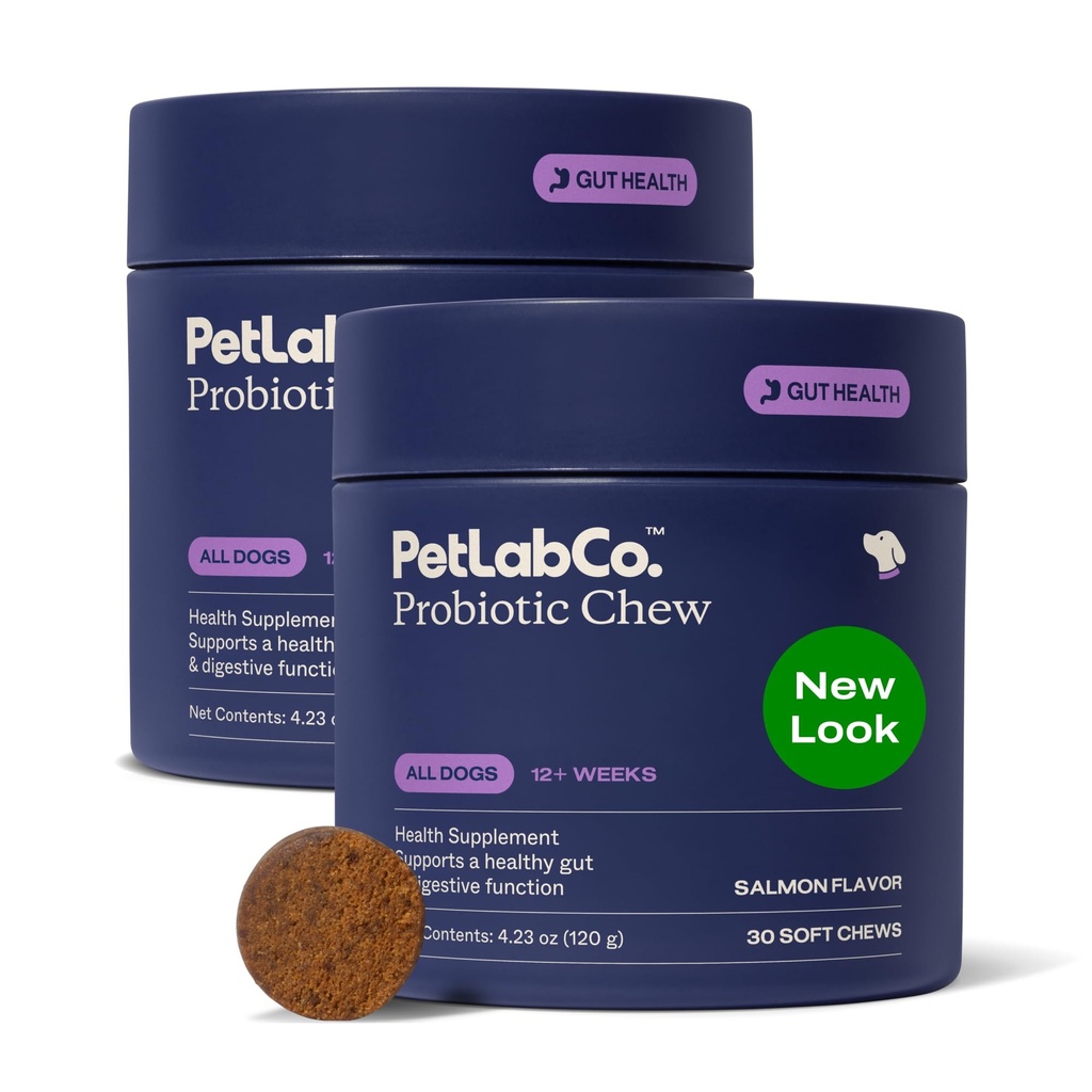 PetLab Co. Probiotic Chews, 30 Soft Chews, 2-Pack, Salmon | 8-strain probiotic blend with prebiotics to support digestive health, skin and seasonal allergy support