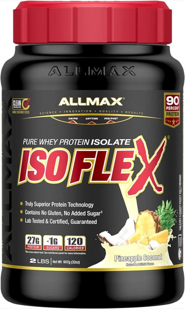 ISOFLEX Whey Protein Isolate, Coco de Abacaxi - 2 lb - 27 Grams of Protein Per Scoop - Zero Fat & Sugar - 99% Lactose Free - Gluten Free & Soy Free - Aproximadamente 30 Servings