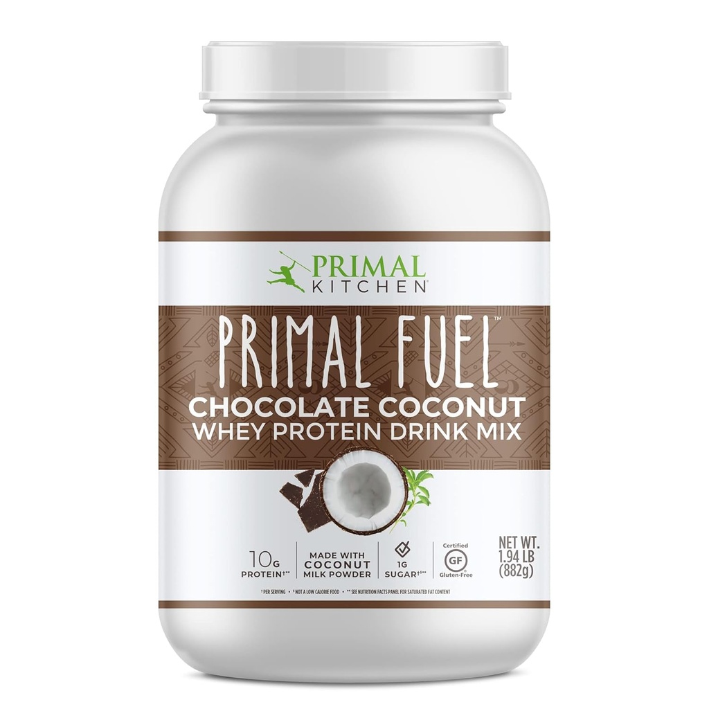 Primal Kitchen Primal Fuel Chocolate Coconut Whey Protein Powder, Gluten and Soy Free, 1.94 Pound