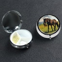 Pill Case Pill Box med Mirror Small Pill Organizer 3 Compartment Grazing Wild Horses Roud Travel Pillbox för Purse eller Pocket Portable Pill Container Cute Medicine Organizer