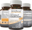 Aktiverad Coconut Charcoal 1200mg, 180 kapslar - piller för Digestive System, Bloating, Vegan (1bottle)