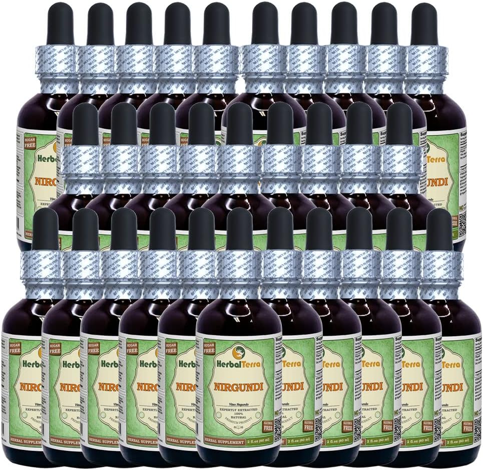 Nirgundi (Vitex Negundo) sušený listí Alcohol- Free Liquid Extract (Značka: HerbalTerra, Proudly Made in USA) 30x2 oz