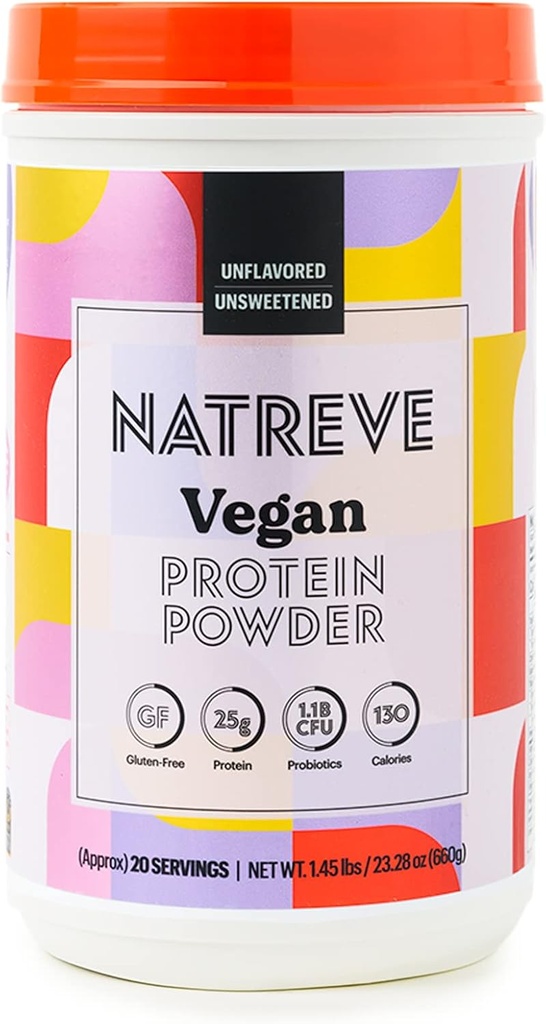 Natreve Vegan 蛋白质粉 - 25g 植物蛋白质粉 配有蛋白质素和氨基酸 - Gluten Free & Unflavored, 20 services