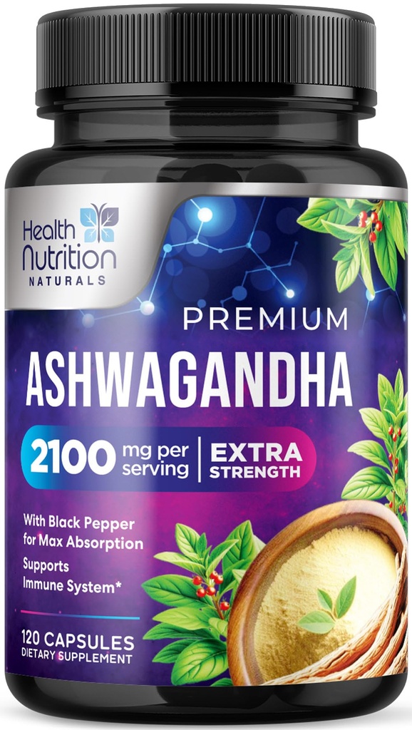 Ashwagandha Supplements - Premium Ashwagandha Capsule for Women & Men, Natural Antioxidant Support, Ashwagandha Root, Extra Strength Calm Support with Black Pepper, Vegan & USA Bottled - 120 Capsules
