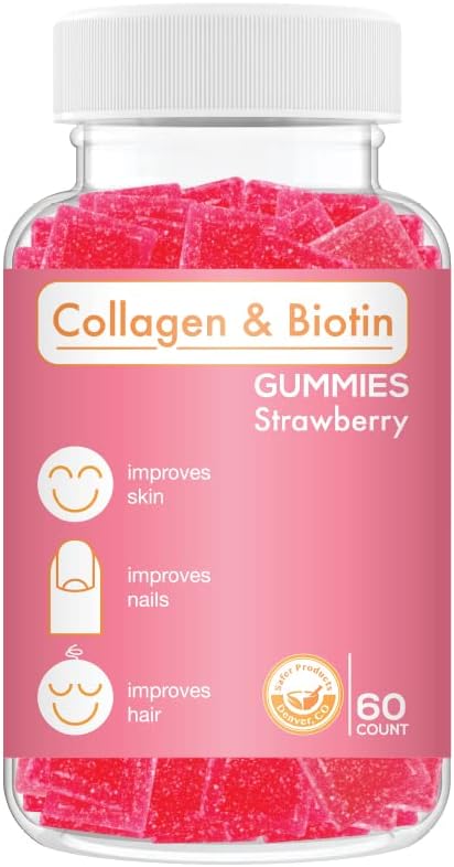 Colgen Biotin Gummies - Hỗ trợ tóc, da và móng vuốt phát triển Anti Aging Cares Gummy, Vegan, Non-GMO, Gluten Free, Glatin Flavor 60 Count, Pink