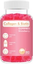 Collagen Biotin Gummies - Supports Hair, Skin & Nails Hair Growth Anti Aging Care Chewable Gummy Vitamins, Vegan, Non-GMO, Gluten Free, Gelatin Strawberry Flavor 60 Count, Pink
