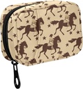 Fustylad Brown Western Running Cowboy Hevonen ja tähteä Silhouette pilleri Järjestäjä laukku, Viikoittain Kannettava pilleri laatikko Zipper varastointiin Vitamiinit Fish Oils Lääkkeet Lisäravinteet