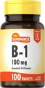 Sundance bitamina B-1 | 100mg | 100 Tablets | Oinarrizko bitamina osagarria | Begetarianoa, GMO eta Gluten Free Formula