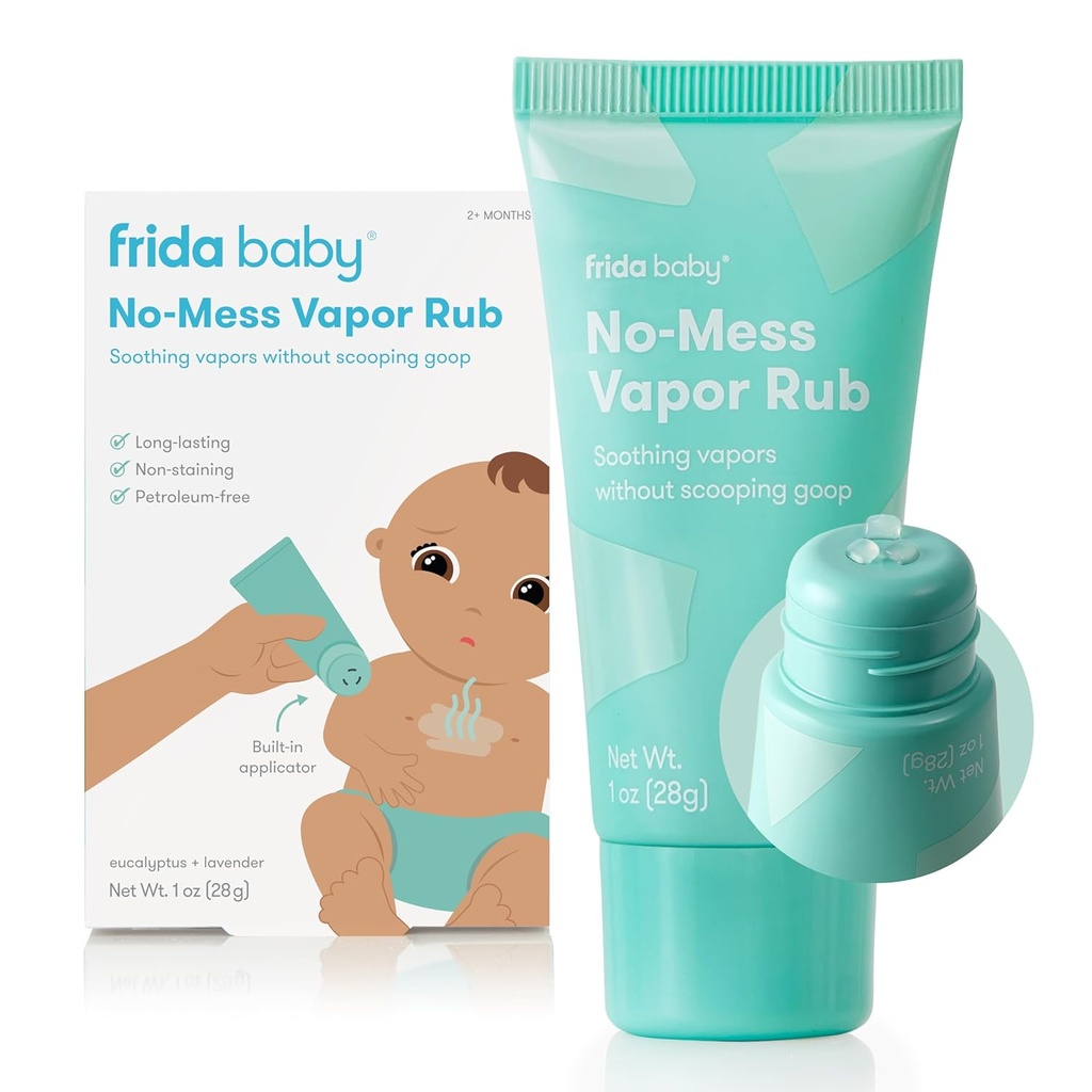 Frida Baby No-Mess Vapor Rub, Baby Vapor Rub για στήθος, λαιμός, πλάτη + πόδι, μη φαρμακούχο, Petroleum-free, Hands-free Εφαρμογές σωλήνα, μη-διατήρηση, Καταπραϋντική Ευκάλυπτος & Λεβάντα για ύπνο