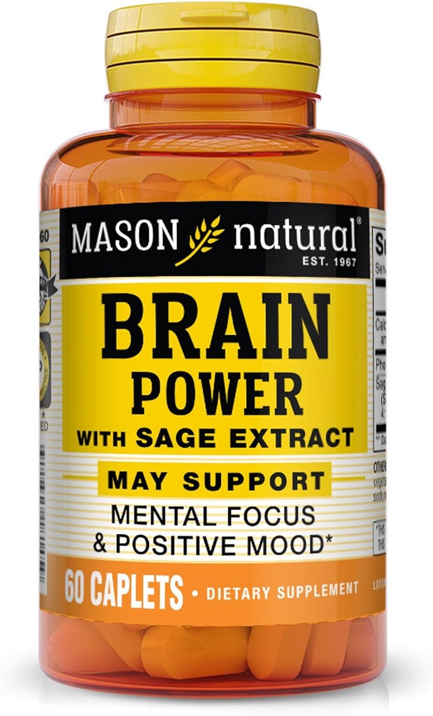 MASON NATURAL Brain Power with Sage Extract & Calcium, Daily Supplement for Normal Mental Focus & Mood Support, 60 Day Supply