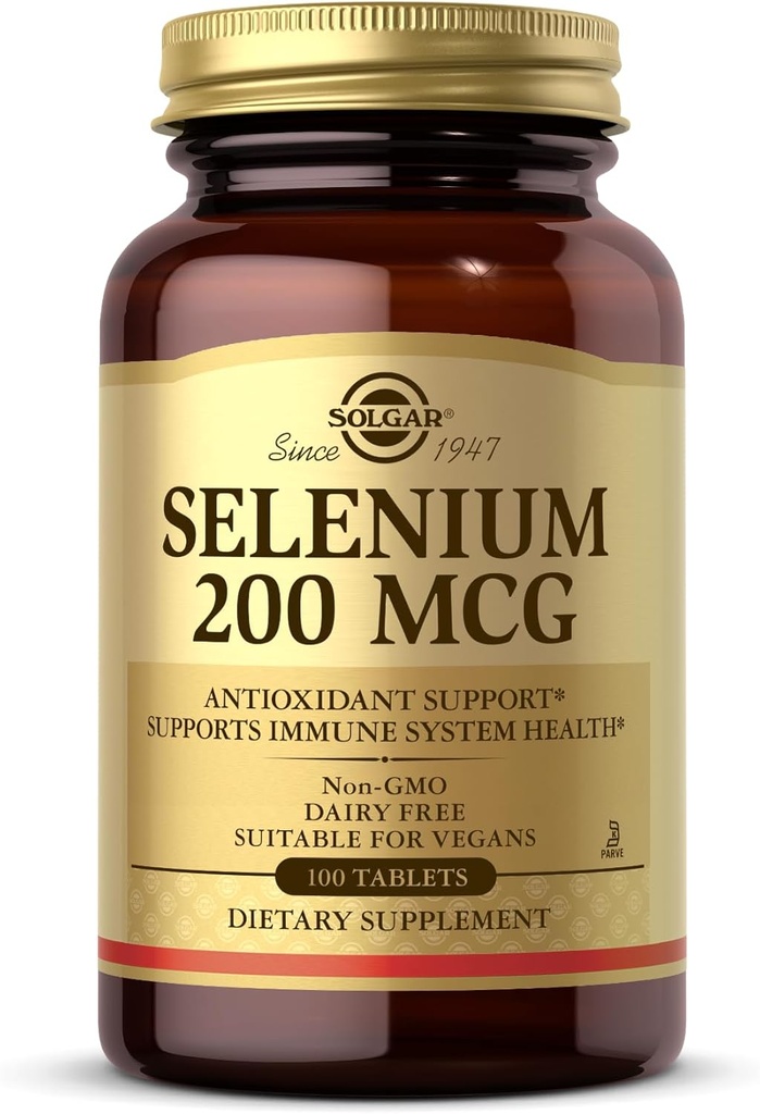 Solgar Selenium 200 mcg - 100 Comprimidos - Suporta Antioxidante & Imune Sistema de Saúde - Não-GMO, Vegan, Leite Livre, Kosher - 100 Servimentos
