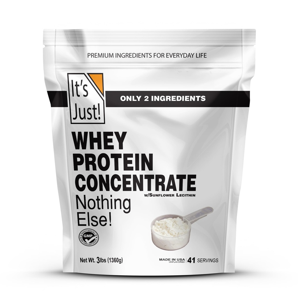It's Just! - 100% Whey Protein Concentrate, Made in USA, rBGH/RBST Hormone Free, Premium WPC-80, No Added Flavors or Artificial Sweeteners (3 Pound, Unflavored)