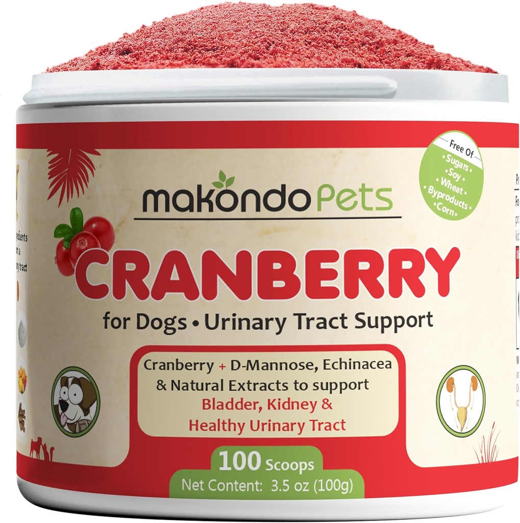 Cranberry pentru câini în pulbere - UTI tract urinar, Dog, Suport pentru vezica urinara, Pietre pentru vezica oculara, Suport Incontinenta, Suplimentul Cranberry - Aroma de Bacon (100 Scoops)