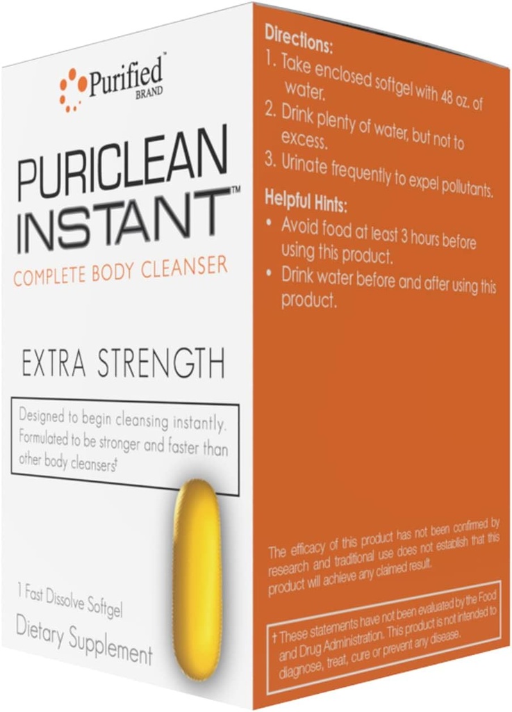 Wellgenix Puriclean Instant Complete Body Cleanser, 1 softgel de ação rápida, desintoxicação de limpeza de ervas de força extra Premium, suplemento de suporte de detox de uma hora