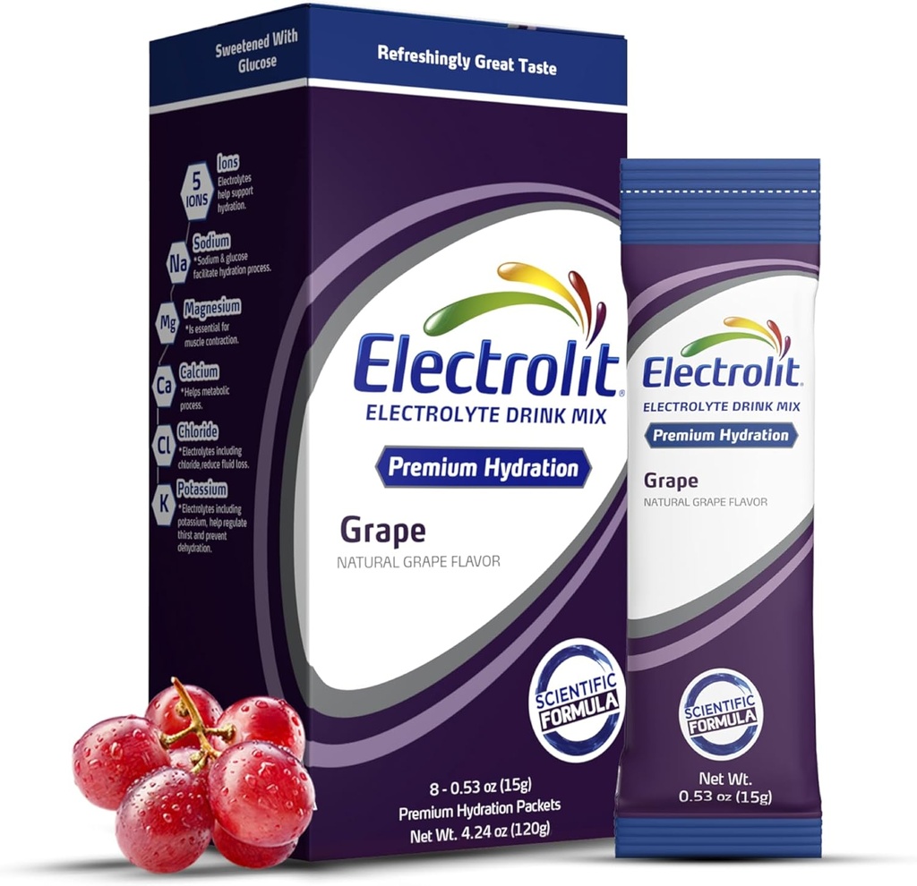 Electrolitlytes אבקת Packets, Grape 8 Pack, אבקת hydrotion Packets עבור Dehydration & Rehydration, Post Workout Flavored שתייה Mix, Gluten Free Daily Water Enhancer Sticks
