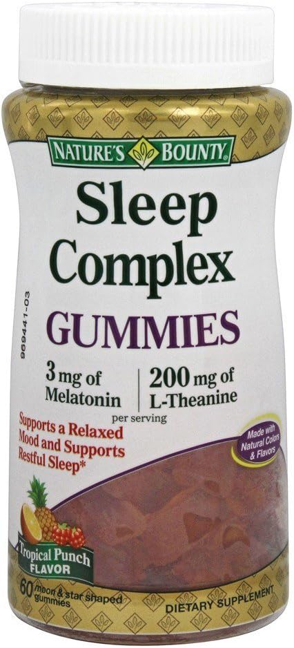 Nature 's Bounty Sleep Complex Gummies 60ct, 3 miligramy Melatonina, 200 miligramów L- Theanine Gummies (2 opakowania)