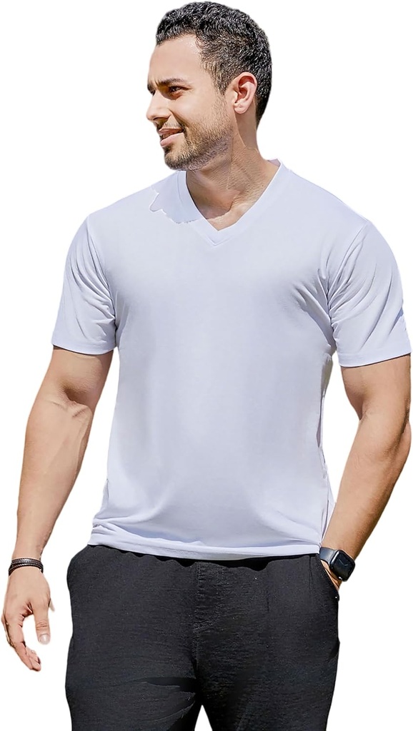 V-Neck Short Op חולצה לגברים מתחת לחולצה V Neck Slim Fit Breathable Cotton Band Tee חולצה