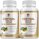 10-IN-1 Cortisol Supplementer med magnesium, Ashwagandha, Kamille, L-Theanin, Fosfatidylserin, St. Johns wort, Astragalus, Vitamin C & D3, For kvinner, 240 Vegan Kapsler i 4 måneder, Ikke-GMO