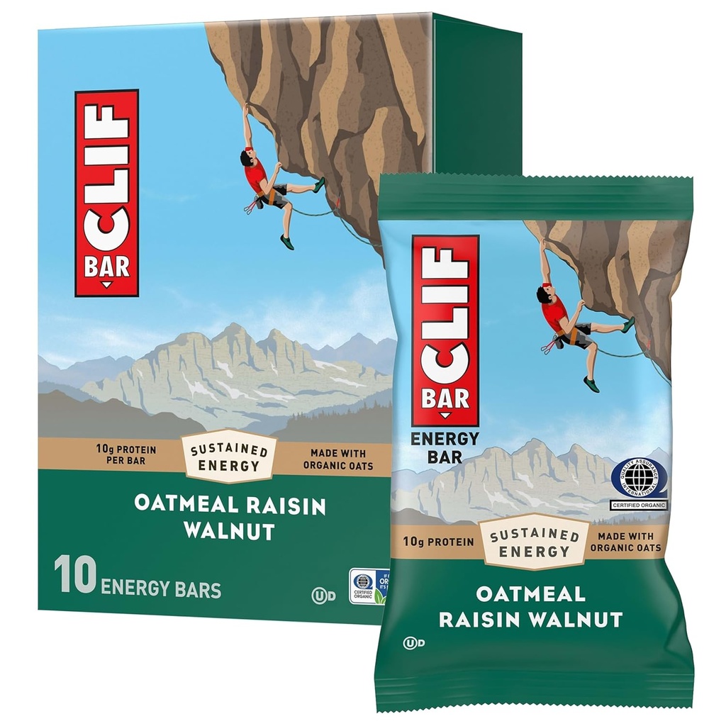CLIF BAR - 能源蛋白棒 - Oatmeal Raisin Walnut - 用有机 Oats制造 - 能源棒 - 非GMO - (10包)