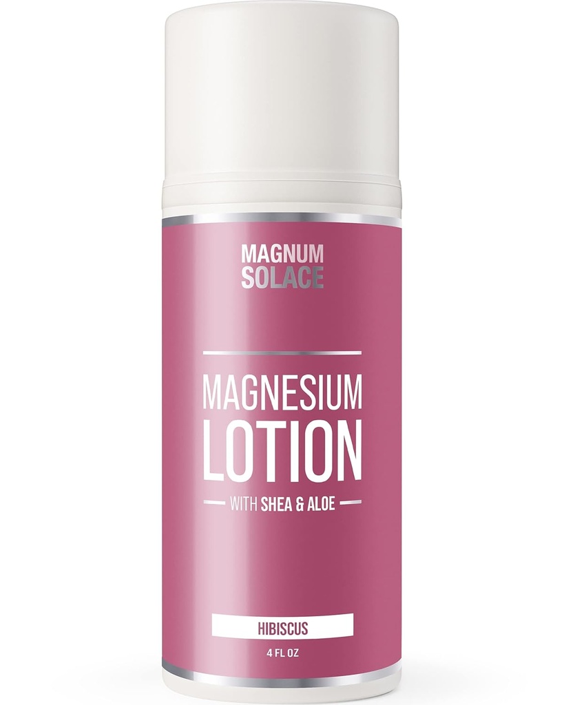 Magnesium Lotion - Super Concentrated - Made with Aloe and Shea - For Leg Cramps, Sore Muscles & Joints, Rejuvenation - Safe for Kids, Made in the USA (Hibiscus)