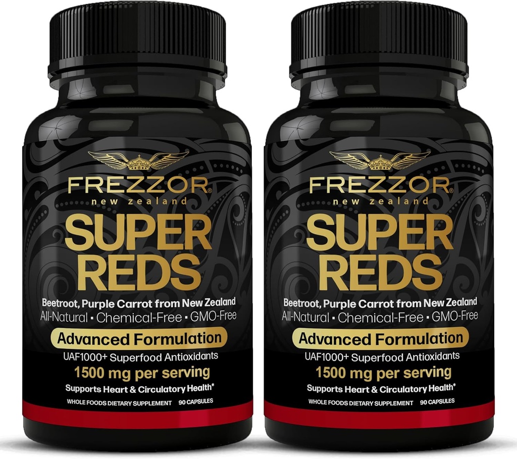FREZZOR Super Reds kapslid UAF1000+, All-Natural Uus-Meremaa Red Superfood Energy, Essential Red Fruits Veggies & Beets, Antioksüdandid, Ensüümid, Energialisandid, 180 kapslit, 2 pudelit