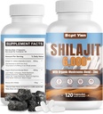 Shilajit Himalayan Kapsler - Pure Himalayan Organic Supplement med svampe Blend, Zink - 2 måneder Tilgang til styrke, Stamina, hjerne og immunforsvar - Shilajit for kvinder & mænd 120 Grev Vegan