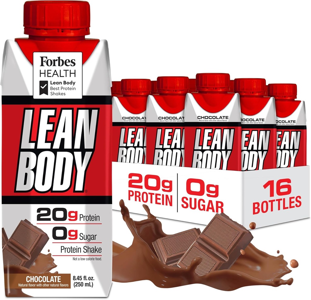 LABRADA NUTRITION - Lean Body RTD Whey Protein Shake, Convenient On-The-Go Meal Ordezkatze Shake Gizon eta Emakumeentzako, 20 gramo Proteina - Zero Sugar, Lactose & Gluten Free, Txokolatea (Pack of 16)