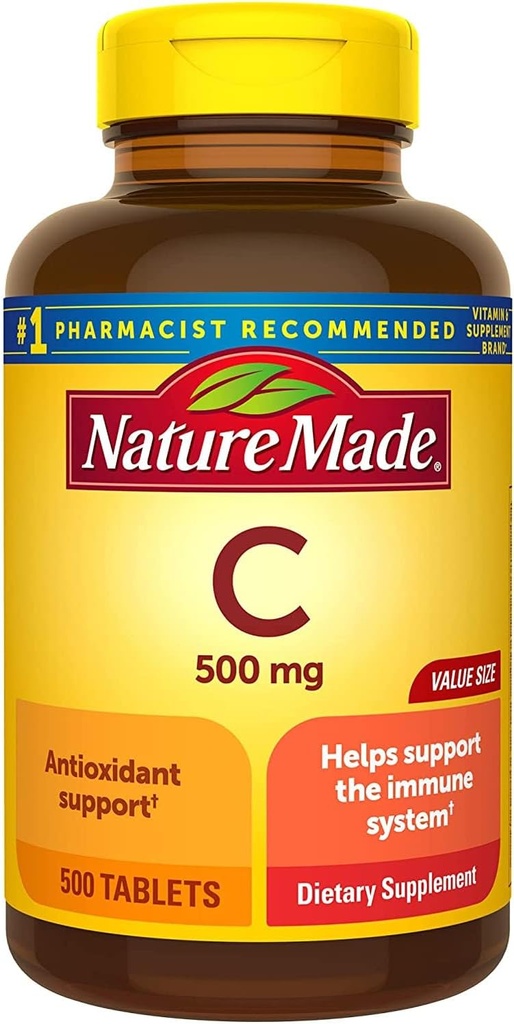 La natura va fer taules de Vitamina C 500mg, 500 comptar la mida del valor, per suport imne, Guten Free (Pra de 3)