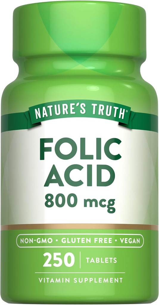 Nature 's Truth Folic Acid Acid 124; 800 µg Acid 124; 250 Tablets Acid 124; Vegan, Non-GMO & Gluten