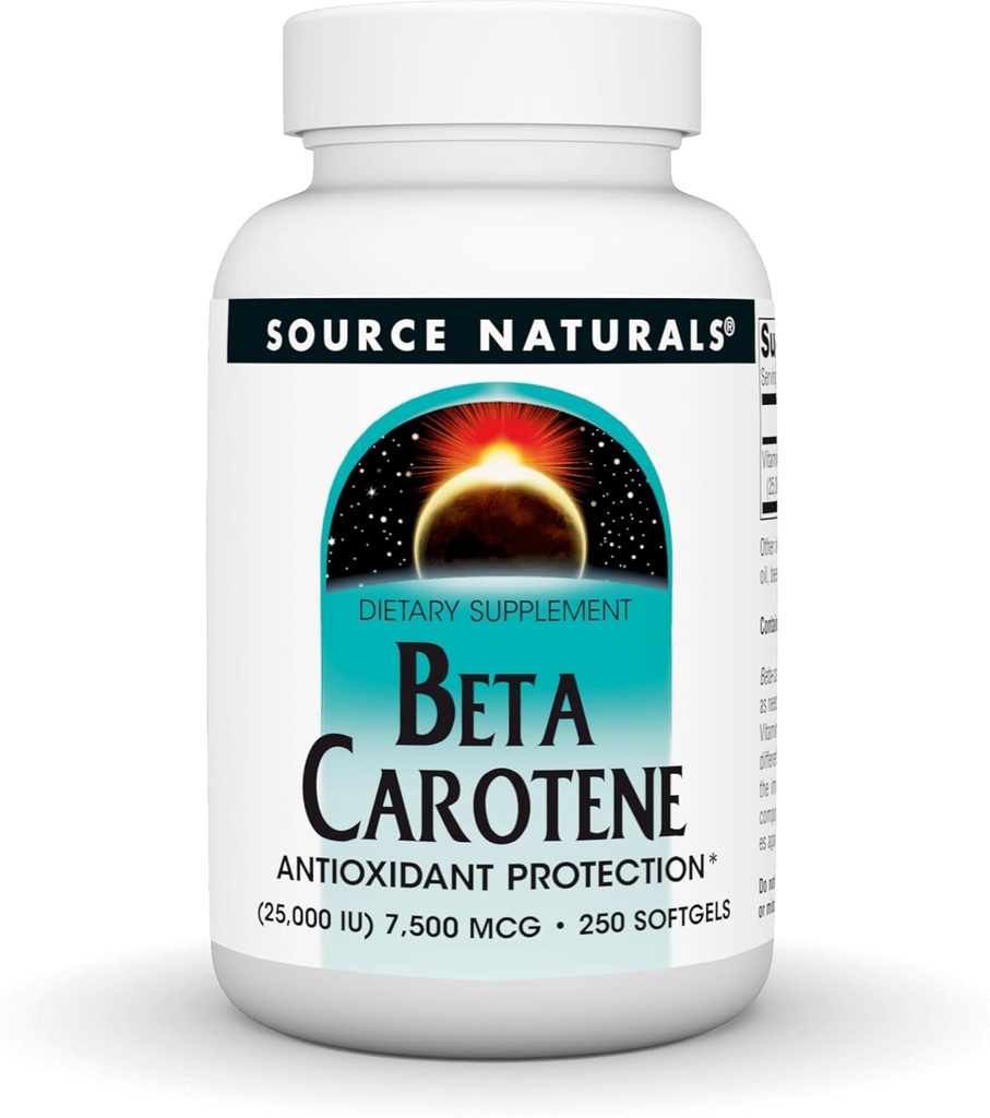 المصدر Naturals Beta Carotene 25000 iu Antioxidant Protection - Converted by Body to Vitamin A - 250 Softgels