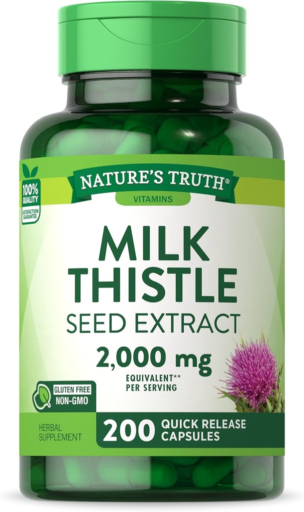 Nature's Film Wilm Thistle Supplement | 2000mg | 200 Capsoules | Non-GMO และ Gluten เมล็ดพันธุ์อิสระ Society Silmarin Marium
