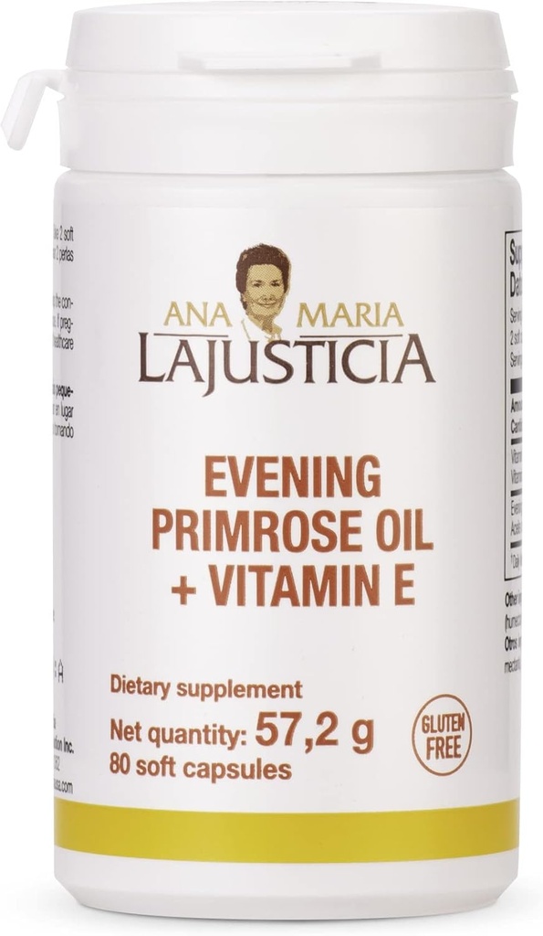 Ana Maria Lajuricia - Evening Primose Oil + Vitamin E - 80 Soft Capsules Pack -1000mg.