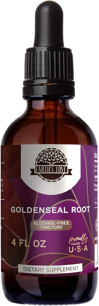 Earth's Love - Goldenseal Root Alcohol-Free Herbal Extract Tincture, Super-Concentrado Goldenseal (Hydrastis Canadensis) Dried Root (4 Fl Oz)