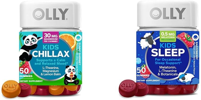 OLLY Kids Chillax Gummies L-Theanine 마그네슘 레몬 Balm 50 조사 & 수면 Gummies 0.5mg Melatonin L Theanine Chamomile 레몬 Balm 50 조사