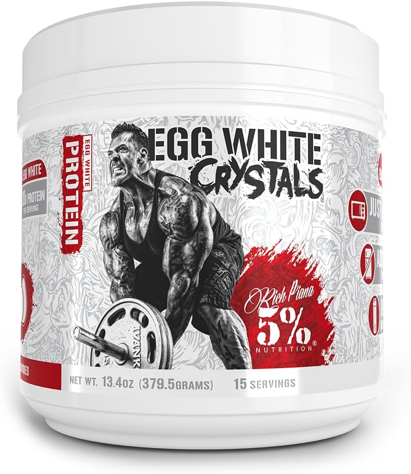 Rich Piana 5% Nutrition Egg White Crystals 124; 100% Murni Egg Protein Powder 14; 20 Grams Protein 124; Mixes & Stores Easily 124; 0.84 lbs, 15 Servings (Unflamits)