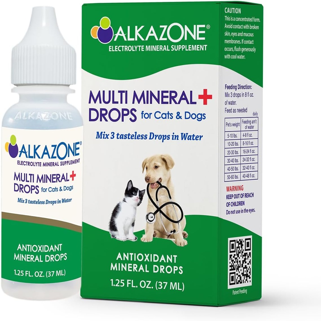 Alkazon Alkaline Multi Mineral Drops dla kotów i psów - Zwierzęta są naturalnie zaprojektowane, aby być więcej alkaline niż Acidic. Ich ciała mogą korzystać z korzystania z wody alkalicznej dla zwierząt domowych z minerałów