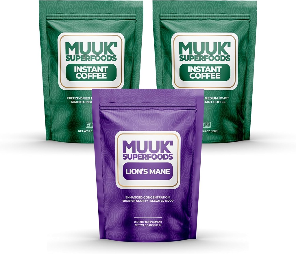 MUUK' SUPERFOODS | Mushroom Coffee Starter Kit Bundle | Organic Lion's Mane & Organic Instant Coffee