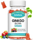 Ginkgo Biloba Gummies for kvinner og menn, Brain Supplement Forbedre bedre humør og fokus, Vegansk blandet Berry Flavor 60 Count