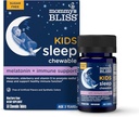 Mamuśka Bliss Kids Sleep + Immunitet 1 mg Melatonina Chewable, Zawiera magnezu, Elderberry, i witaminy D, Cukier wolny, 3 Lata +, 1 butelka (50 tabletek)