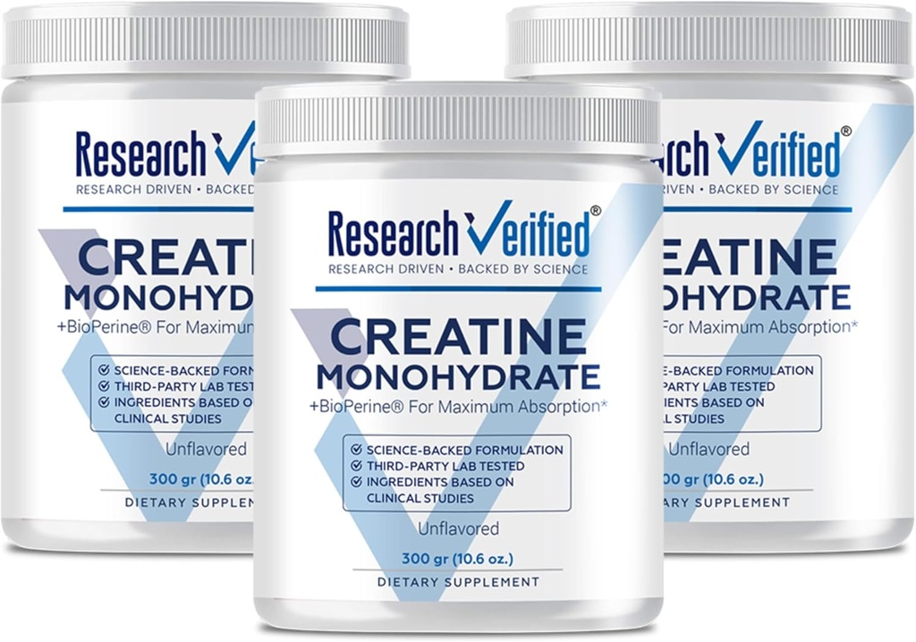Investigació Vertina Creatine Monohidra - Implementació del creixement d'Optemal Muscle, Augmenta el rendiment - 5000mg Creatine Monohyd - BioPerine - 180 Servings - Uniflavored - Vegan