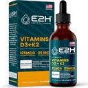 E2H Vitaminen D3 & K2 Supplement for Immune Support - Liquid Vitamin D3 5000 IE - Made in The USA - Non-GMO, Vegan - 120 Servings