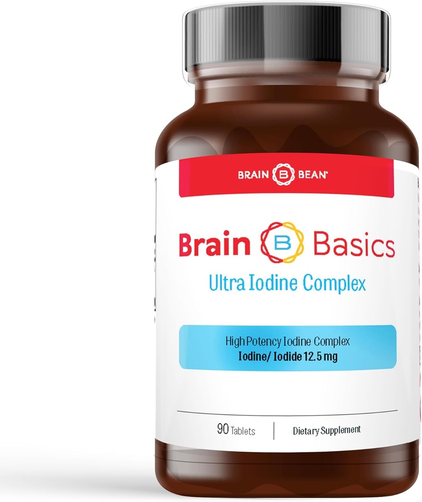 Brain Basics Ultra Jod Complex supplement for thyreoideastøtte, jod og kaliumjodid i én, jod supplement for thyreoidea og hjerne sundhed, 12, 5 mg jod og kaliumjodid - 90 tabletter