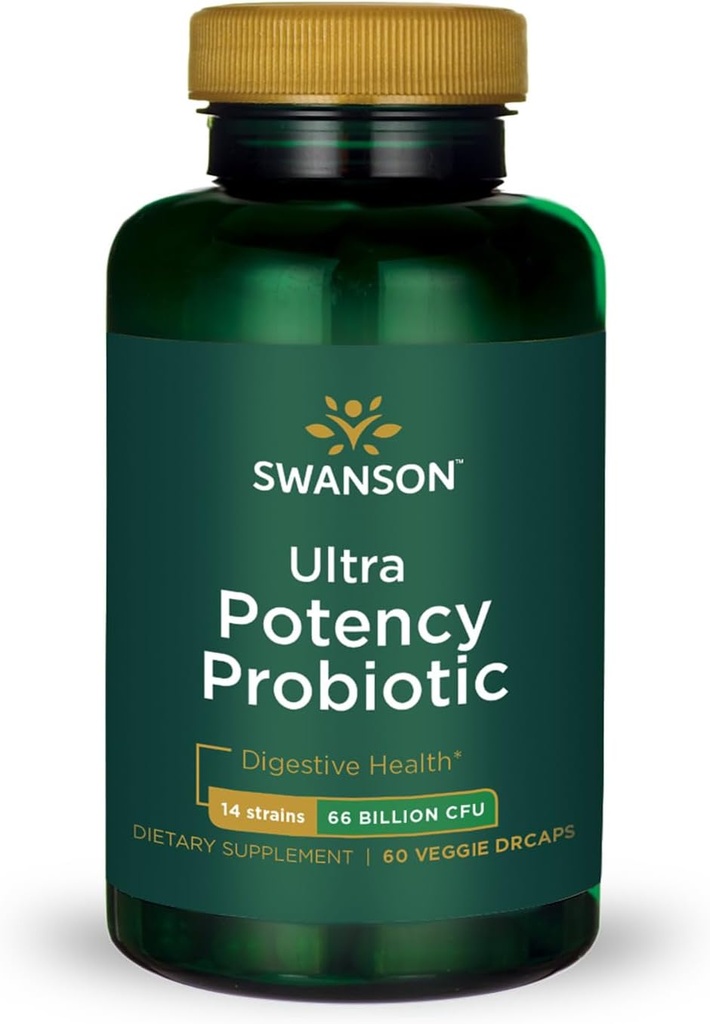 Swanson Ultra Potency Probiootiline Seedetrakti Tervise Immuunsüsteem Toetus 66 Miljardit CFU Prebiootiline NutraFlora scFOS 60 DRcaps Veggie Kapslid (Caps)